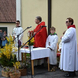 Pfarrer Claudiu Budău feierte eine kompakte Liturgie mit allen am Kirchplatz.